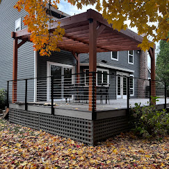 A covered outdoor deck