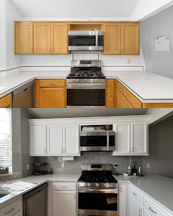 Before and after of a kitchen cabinet update