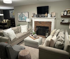 A remodeled living room with fireplace